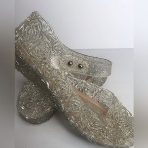 GuGuYeah Girls' Mary Jane Hook Loop Jellies EUR 35 Cinderella White Sparkle